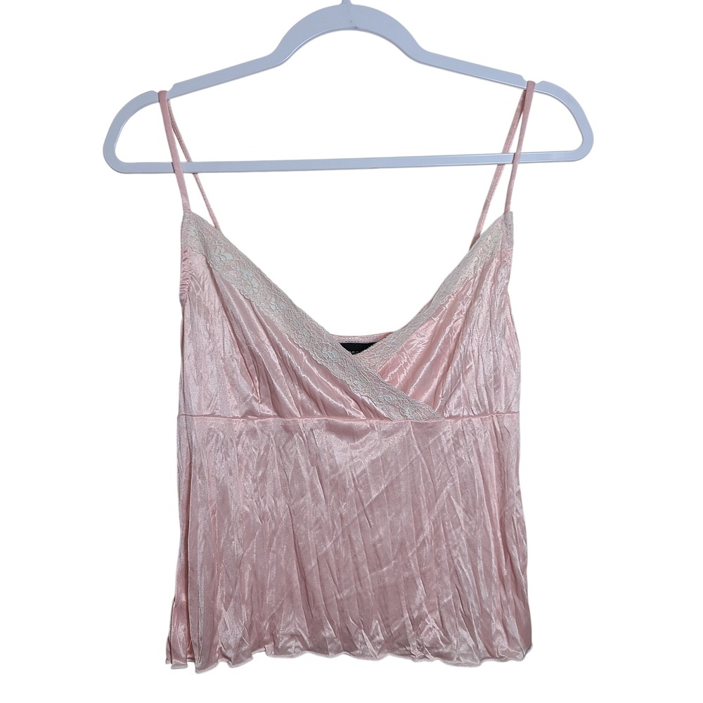 EXPRESS Vtg Pink Satin Lace Trim Babydoll Cami M Y2K‎ Coquette Girl Fairy Slinky